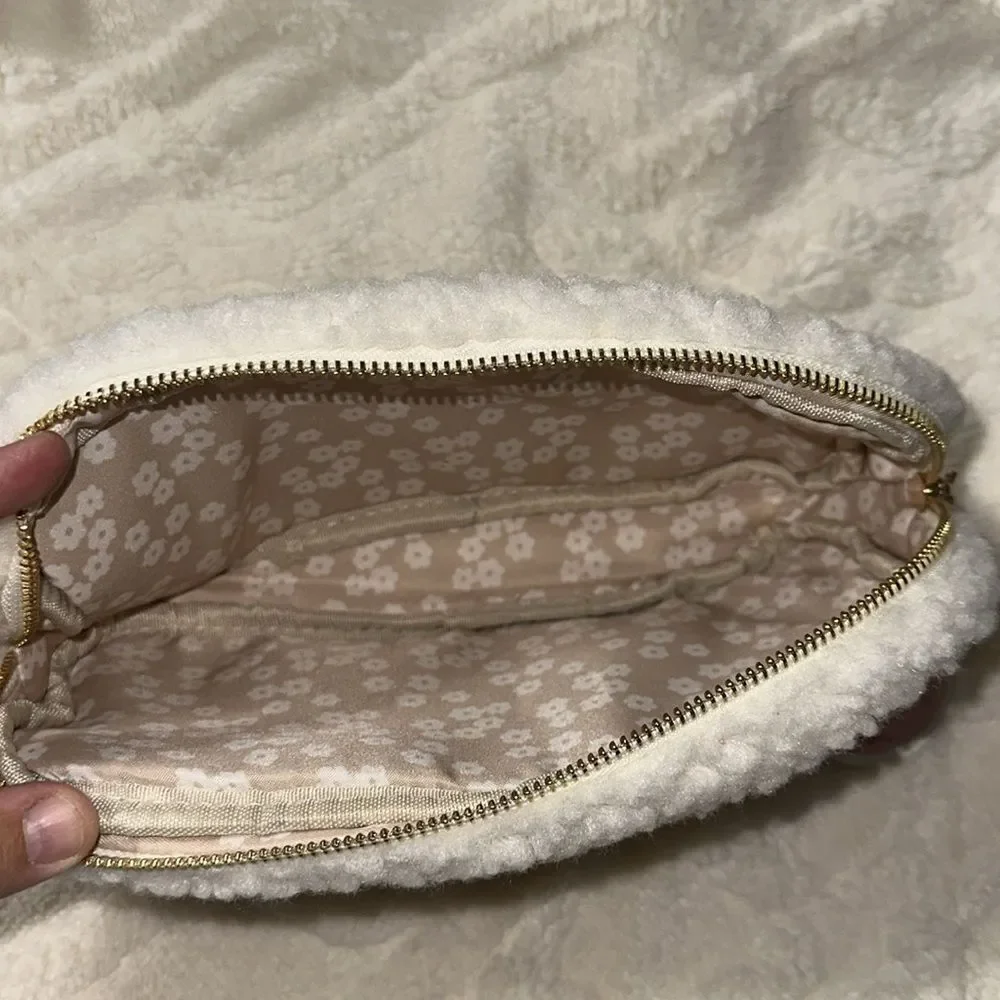 ALTAR’D STATE Cream Tan MAKE UP Graphic Zip Top Sherpa Make up Cosmetic Bag